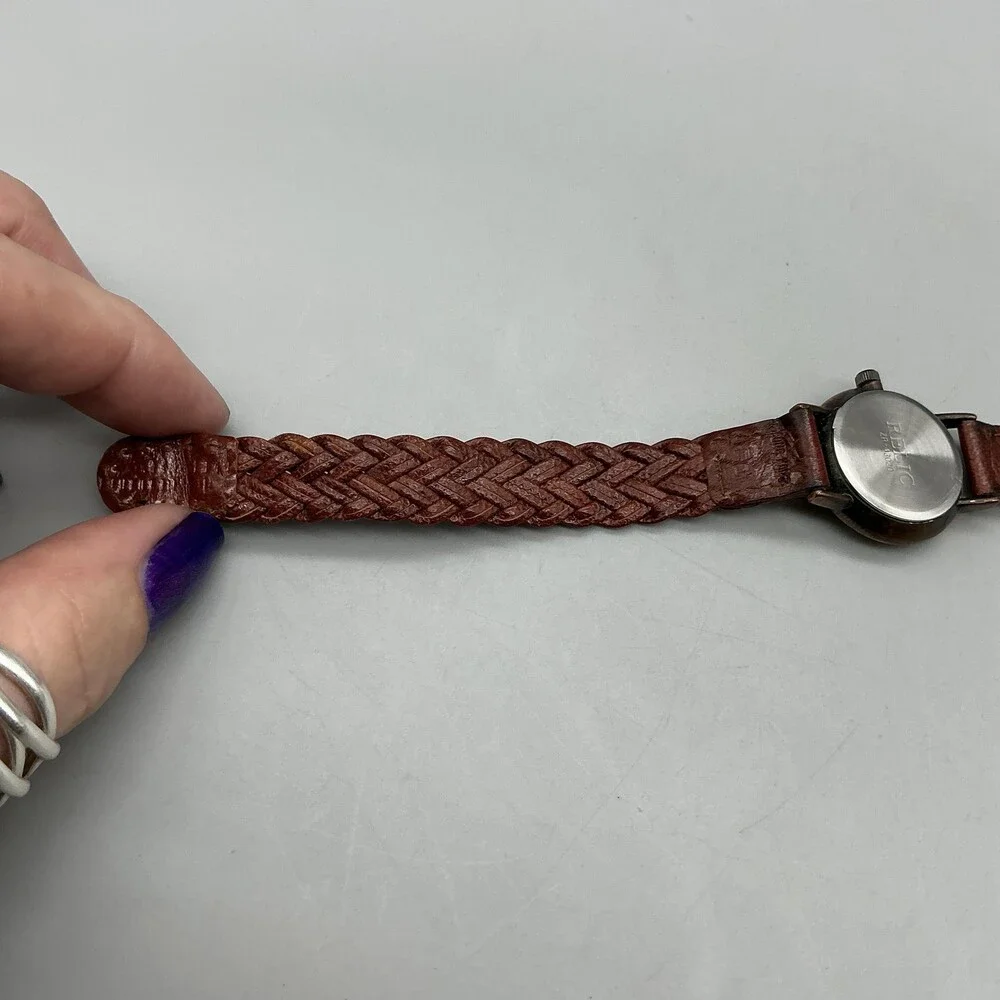 Relic Womens Watch 25mm Gray Dial Gold Tone Brown Braided Leather New Battery